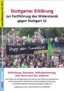 Stuttgarter Erklärung - zur Fortführung des Widerstands gegen Stuttgart 21 Schlichtung,