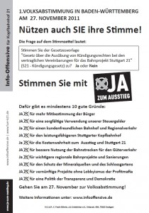 Volksabstimmung  10 Gruende - JA zum Ausstieg aus Stuttgart 21